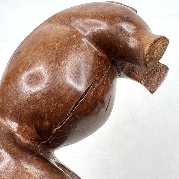 Vintage Hand Carved African Wood Hippopotamus With Teeth - Picture 6 of 10